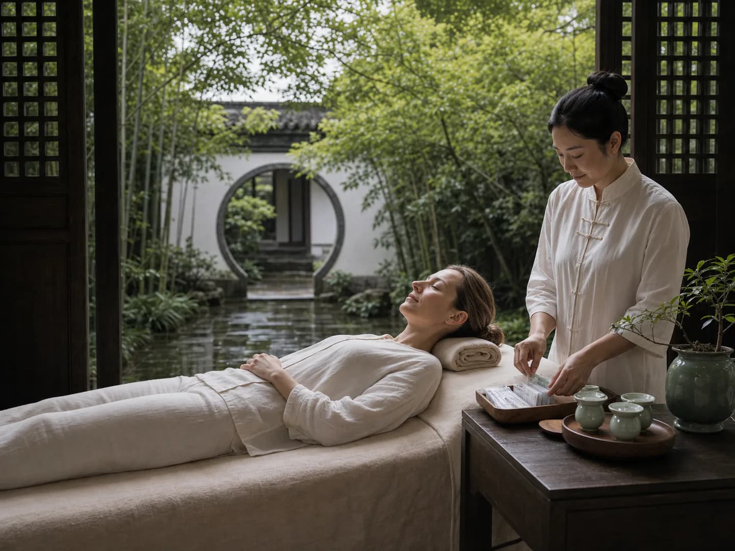 International guest preparing for a guided Chinese wellness visit with a practitioner
