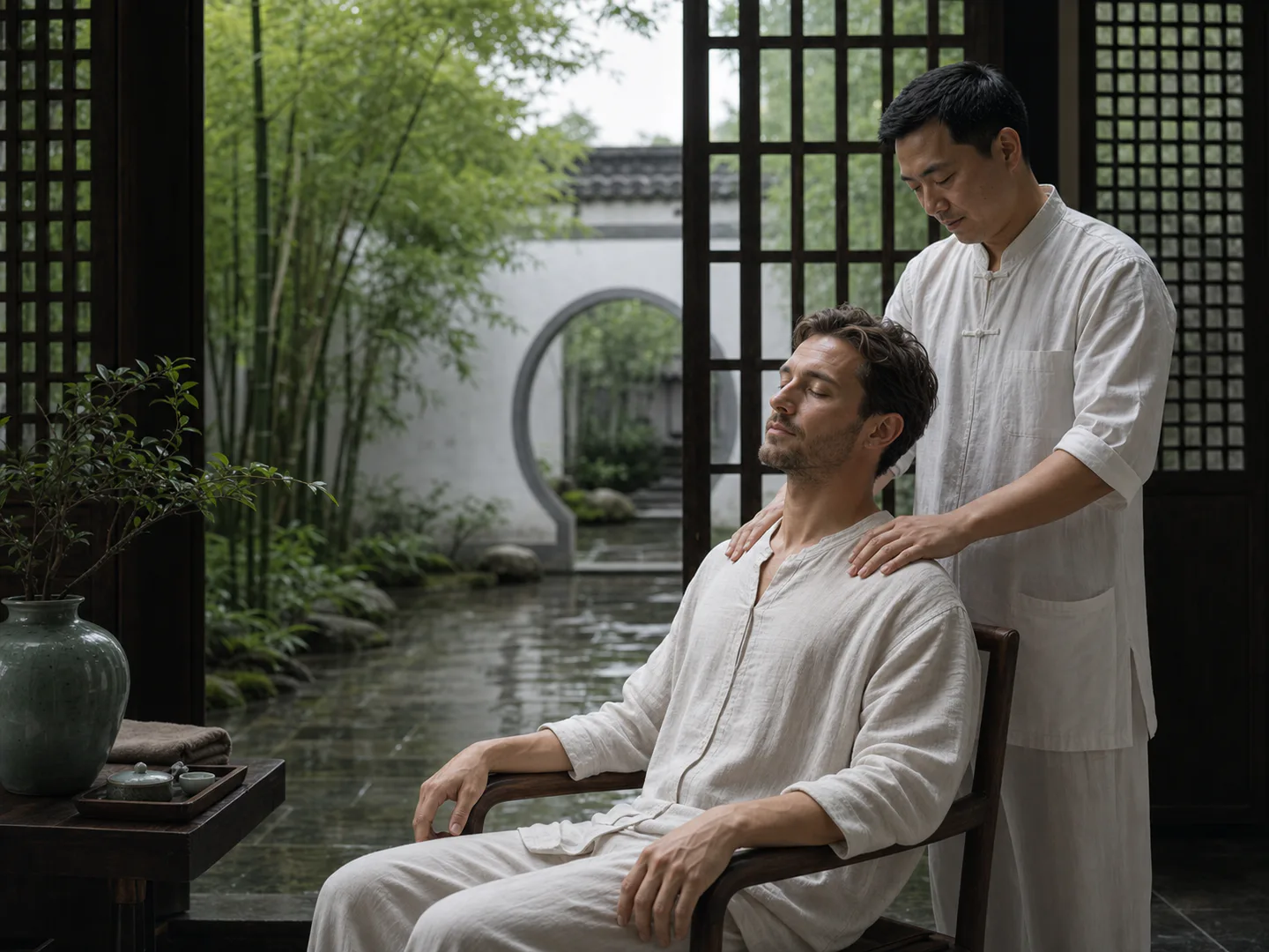 Traditional Chinese wellness service setting for Facial Bone Alignment Therapy